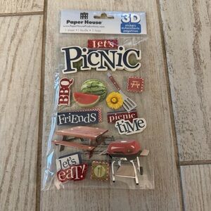 Paper House 3D Let’s‎ Picnic Raised Sticker Set New Sealed